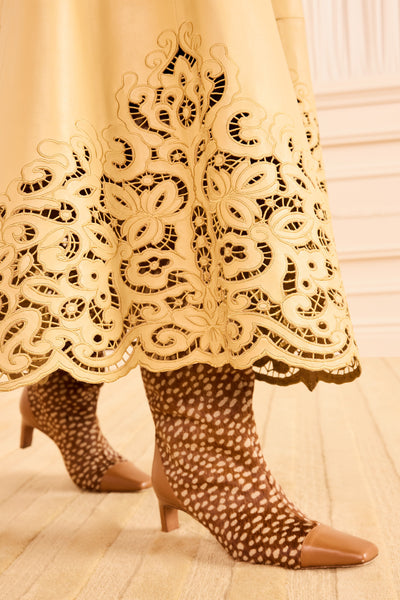 Butter Leather Dress - Skirt Hem Cutwork Embroidery Detail, Close-Up | Ulla Johnson
