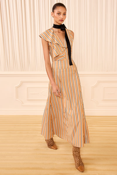 Fawn Stripe Cotton Poplin Midi Skirt - On Model Three-Quarter View | Ulla Johnson