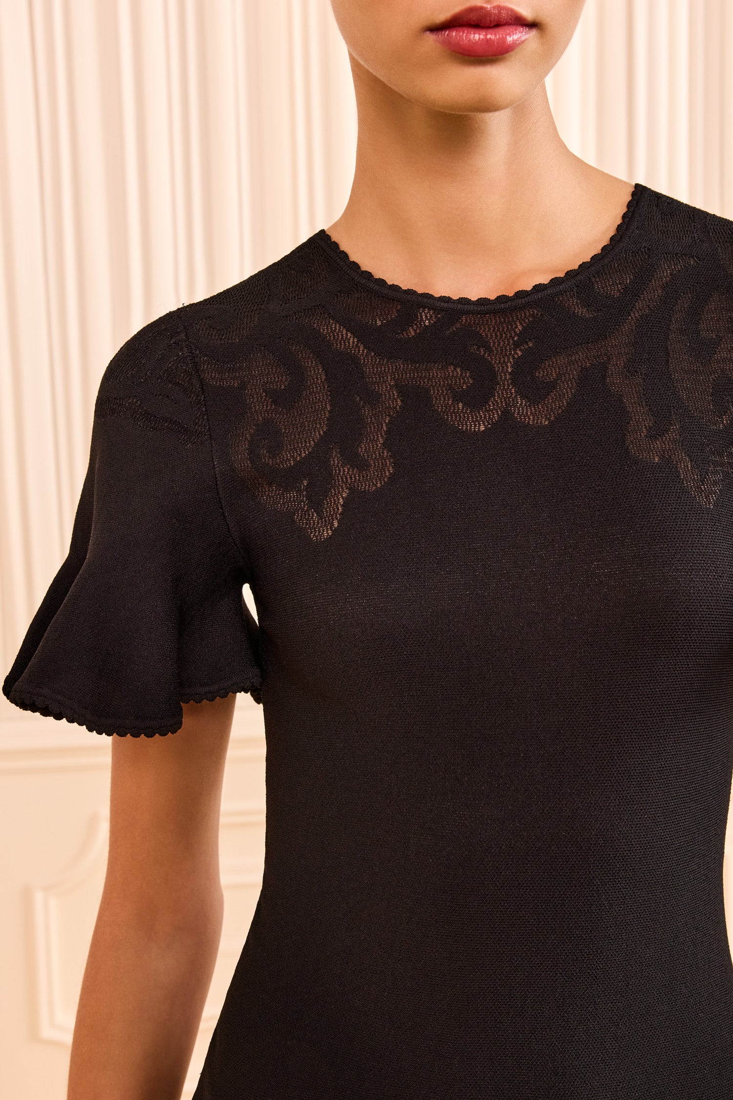 Ulla Johnson Noir Compact Knit Dress - Scalloped Neckline and Jacquard Shoulder Detail | Ulla Johnson