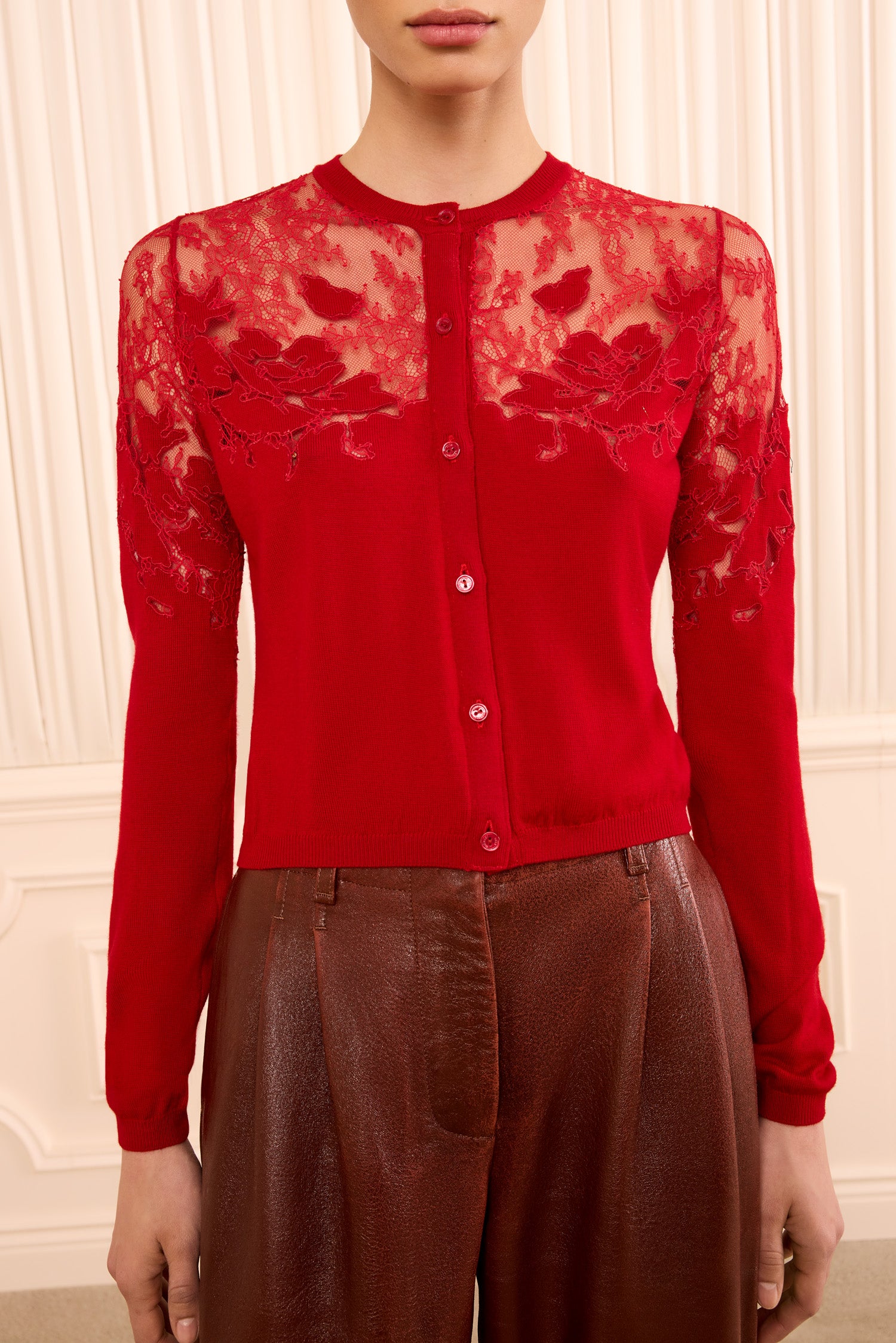 Ulla Johnson Cerise Merino Wool Talia Lace Cardigan - Chantilly Lace Bodice Detail | Ulla Johnson