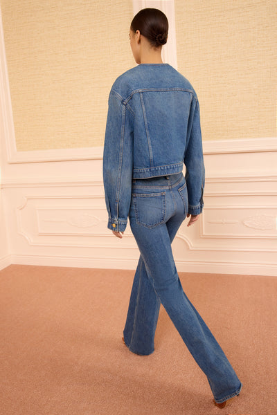 Danube Blue Briar Collarless Denim Jacket, On Model Back View - Cropped Fit | Ulla Johnson