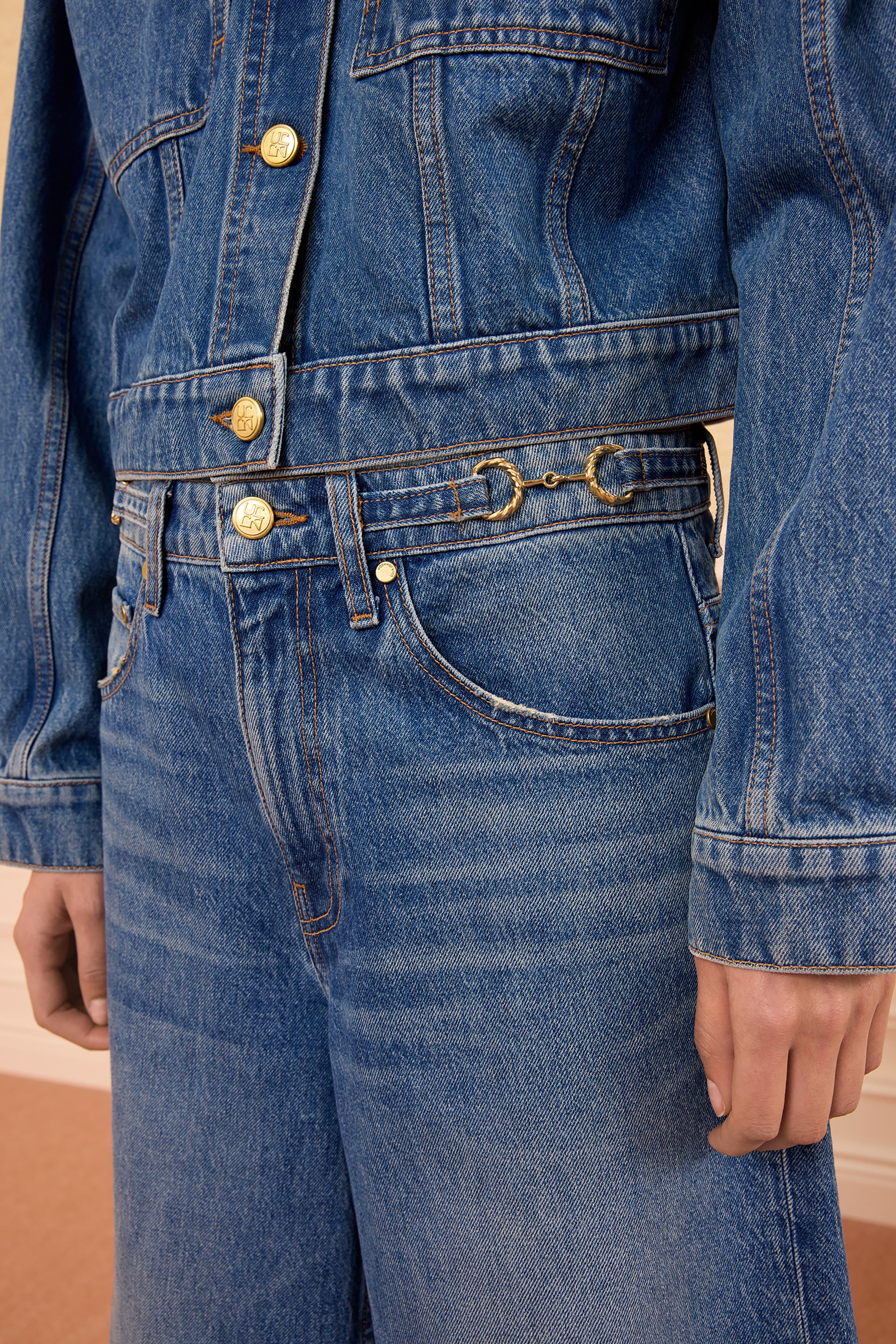 Ulla Johnson Rowan Denim Culotte Twisted Brass Hardware Waist Detail - Luxury Designer Denim | Ulla Johnson