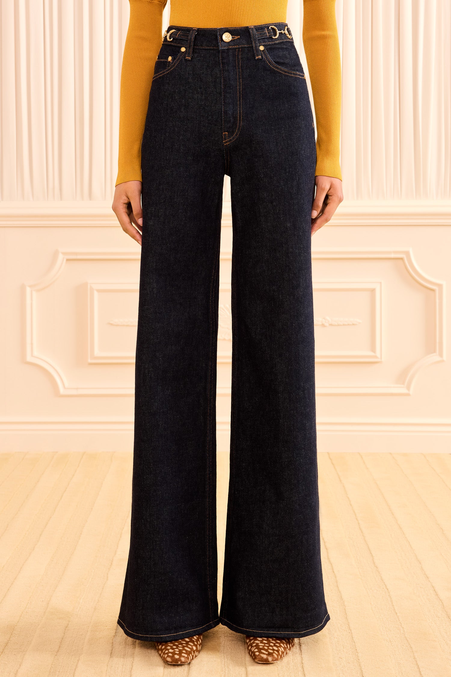 Ulla Johnson Tigris Dark Wash High-Rise Denim Jean, Front View On Model | Ulla Johnson