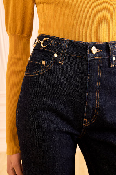 Tigris Denim Jean, Gold Horse-Bit Hardware and Pocket Detail Close-Up | Ulla Johnson