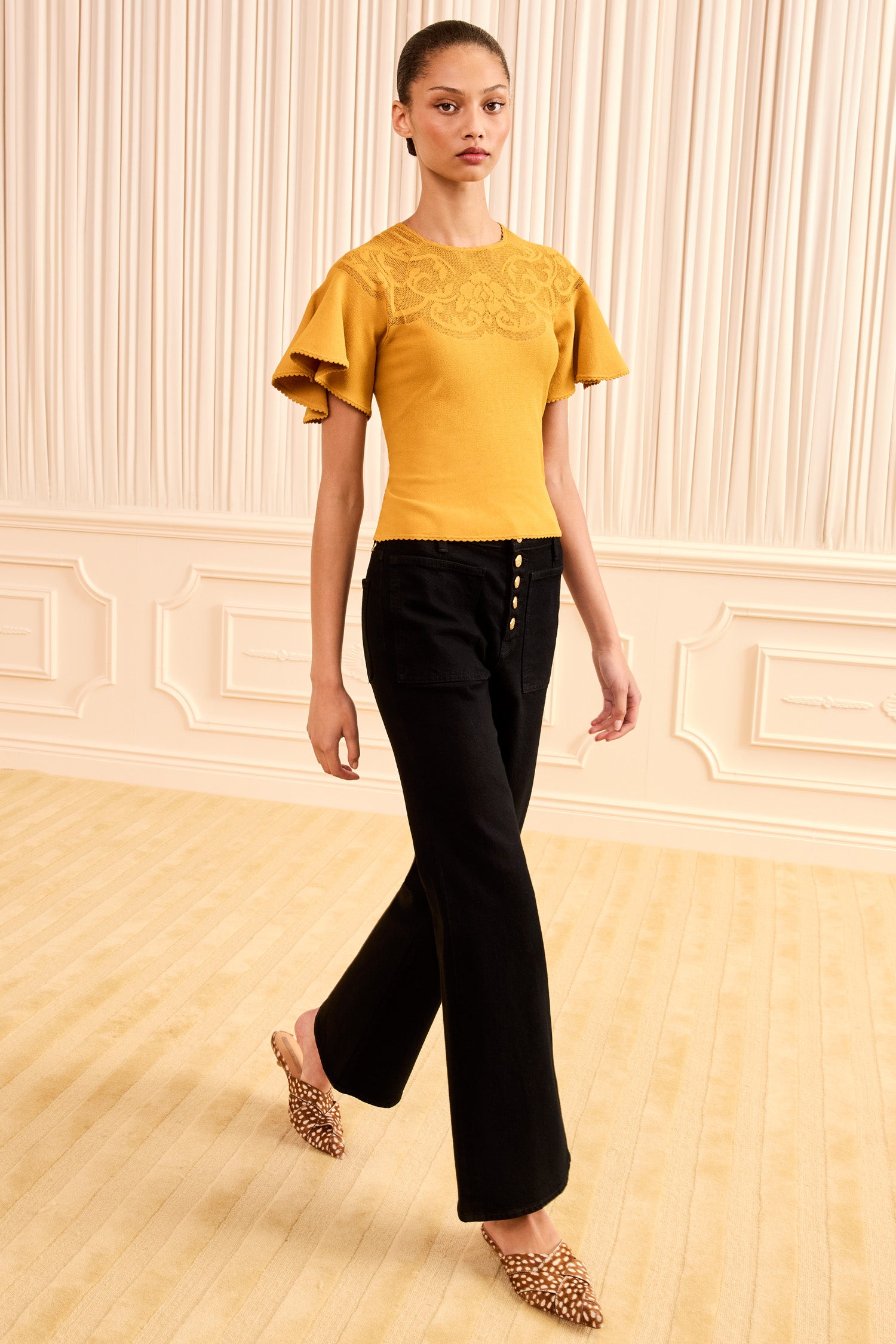 Ulla Johnson Topaz Luxury Jacquard Knit Top - Full-Length Front On Model Styled Look | Ulla Johnson