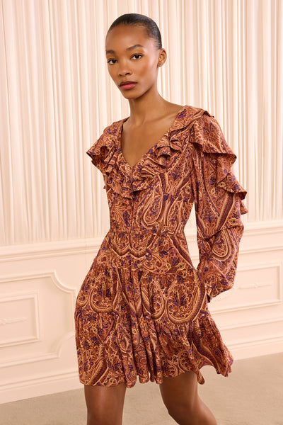 Rosette Paisley Silk Mini Dress - Front View On Model | Ulla Johnson