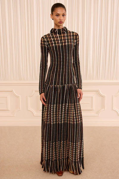 Noctis Luxury Eyelet Knit Maxi Dress, Dropped Waist Pleated Skirt - Front View | Ulla Johnson