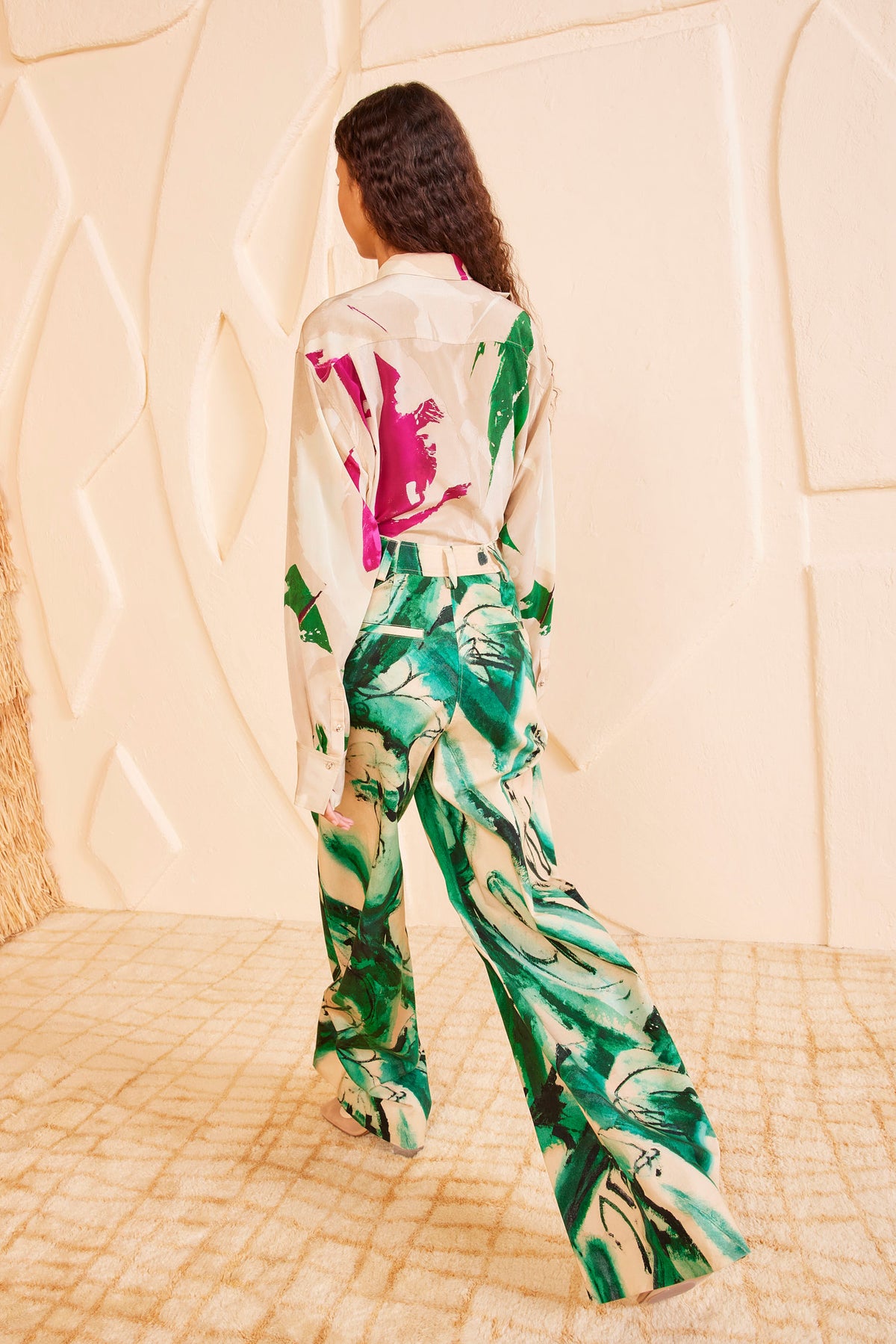 Portrait In Green Cotton Twill Wide-Leg Pants - Back View | Ulla Johnson