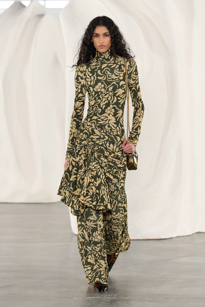 Carlyle Leopard Boot on Model, AW26 Runway Look 29, Styled with Floral Gown | Ulla Johnson