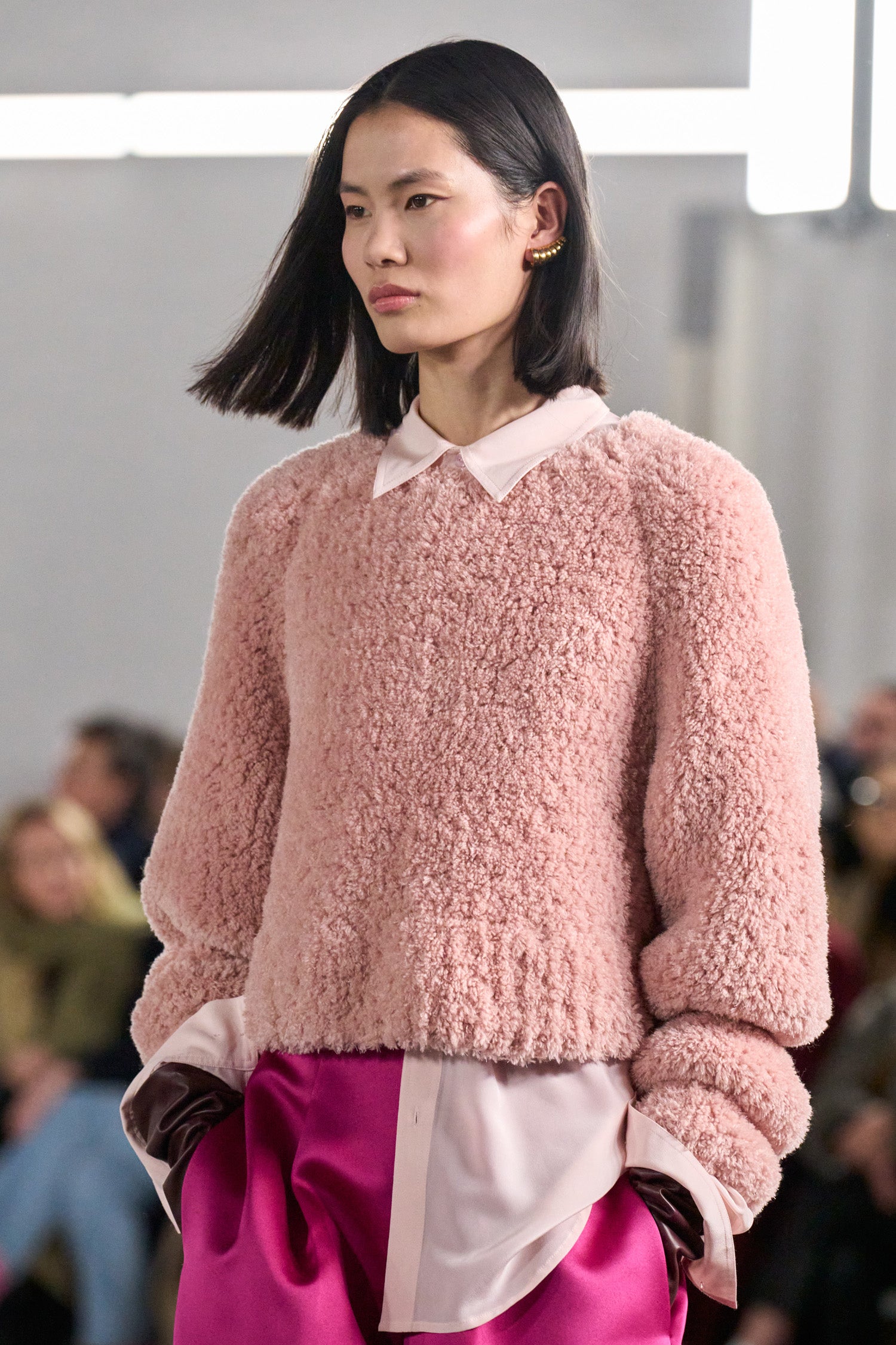 Ulla Johnson Powder Pink Cashmere Fur Pullover - AW26 Runway Look On Model | Ulla Johnson
