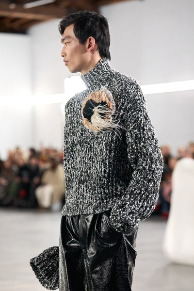 Onyx Marled Knit Pullover - AW26 Runway Side Profile, Floral Brooch Detail | Ulla Johnson