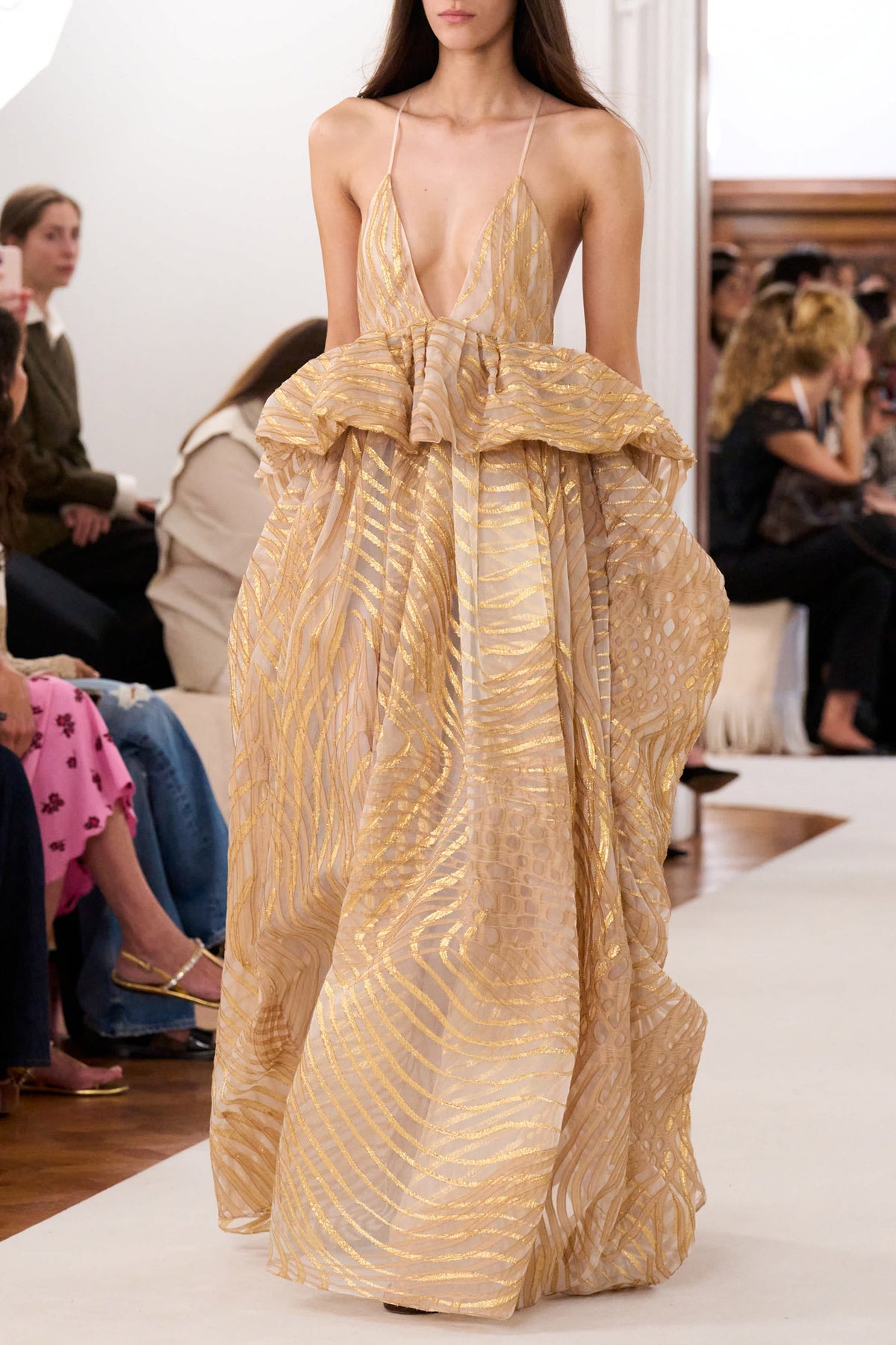 Gold Lurex Fil Coupé Camelia Gown - SS26 Runway, Luxury Designer Gown | Ulla Johnson
