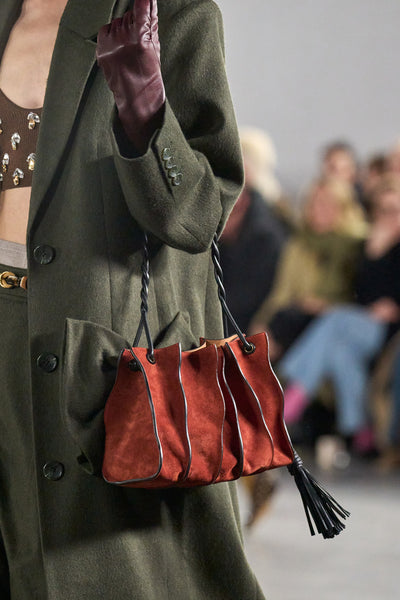 Rust Suede Adria Bag - AW26 Runway Detail, Hand-Painted Edges and Leather Tassel | Ulla Johnson