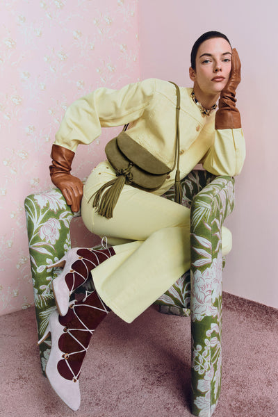 Briar Denim Jacket in Chantilly - Designer Styled Look with Suede Bag and Leather Gloves | Ulla Johnson