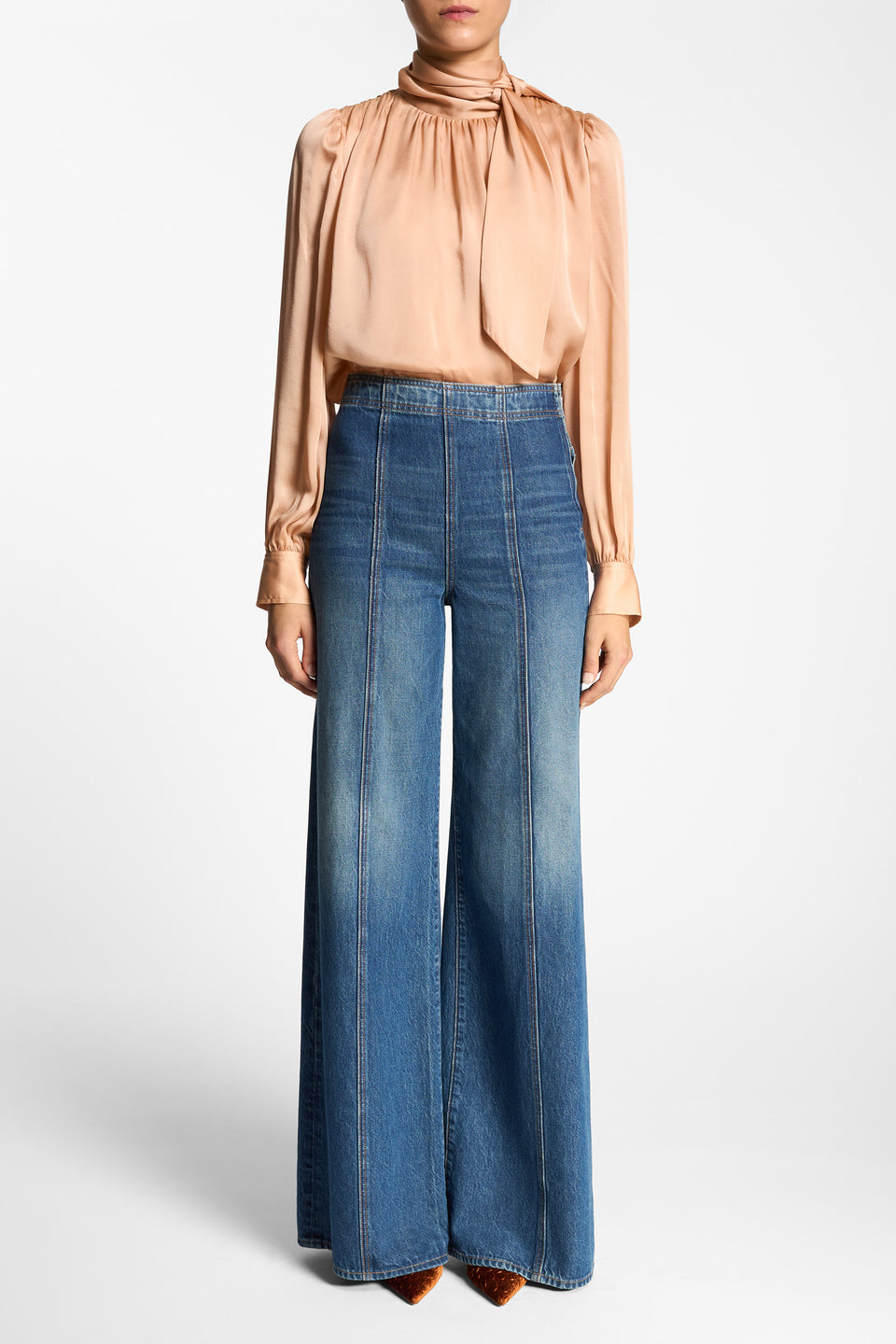 Medium Blue Wide Leg Jeans - Front View Styled | Ulla Johnson