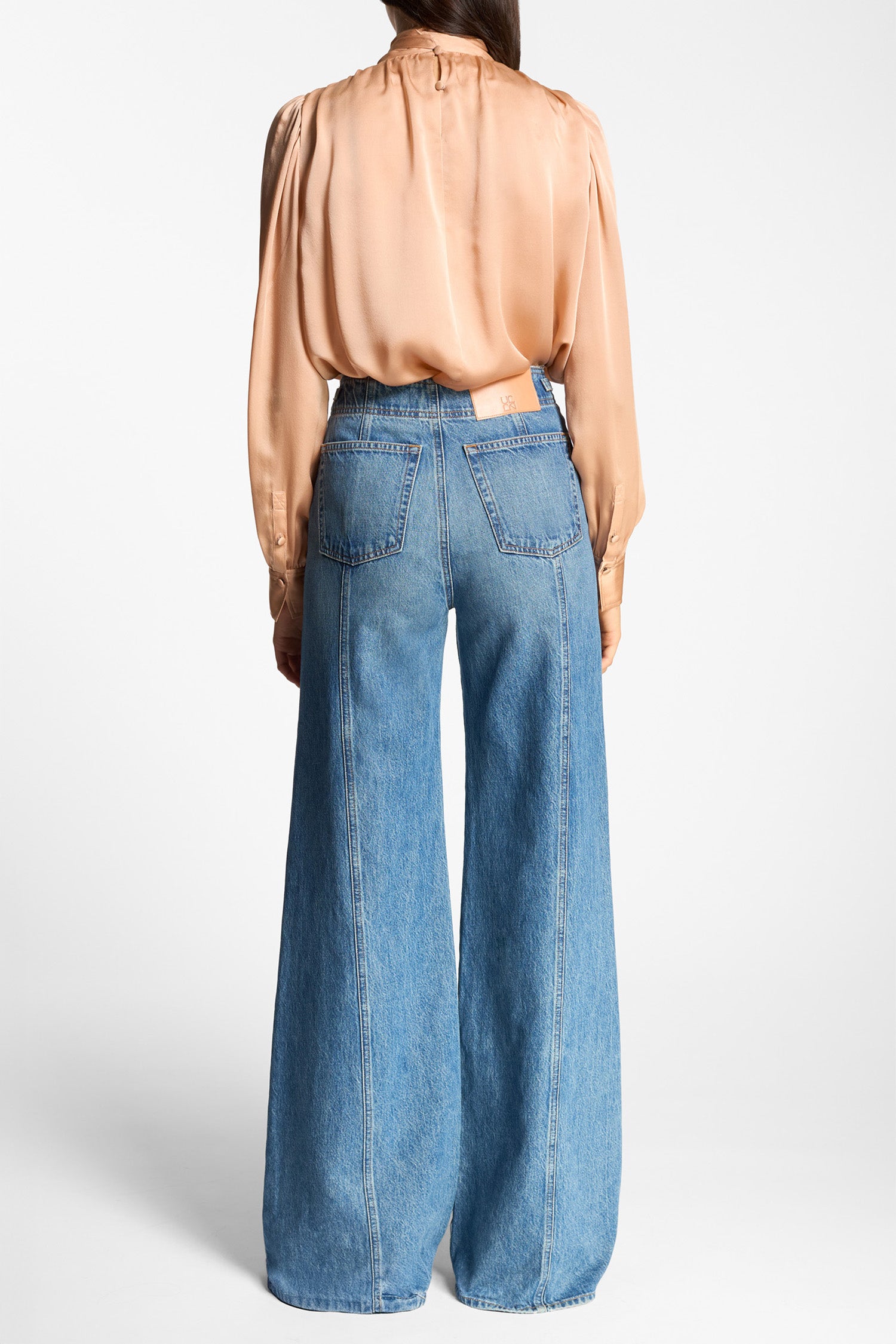Ulla Johnson Blue Denim Delphine Jean - Back View On Model | Ulla Johnson