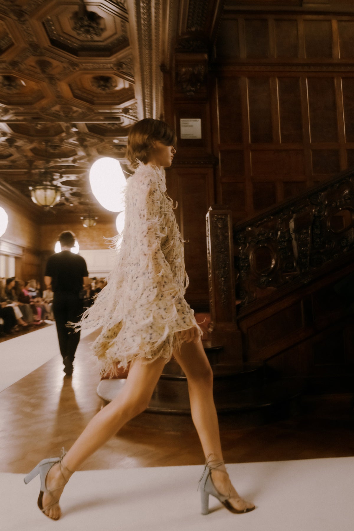 Miriam Dress with Feather Embroidery Walking the SS26 Runway - Side Motion Shot | Ulla Johnson