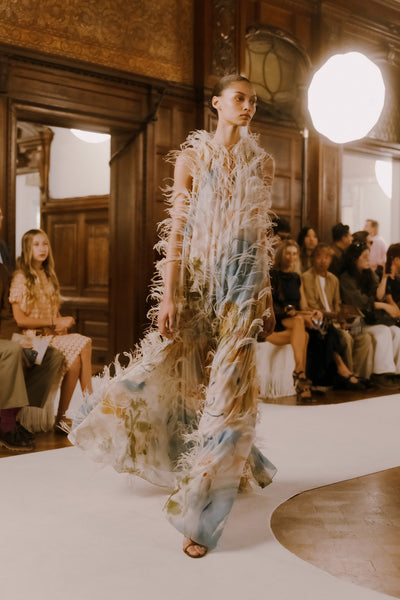 Gossamer Gown Feather Embroidery - Runway Show Walking | Ulla Johnson