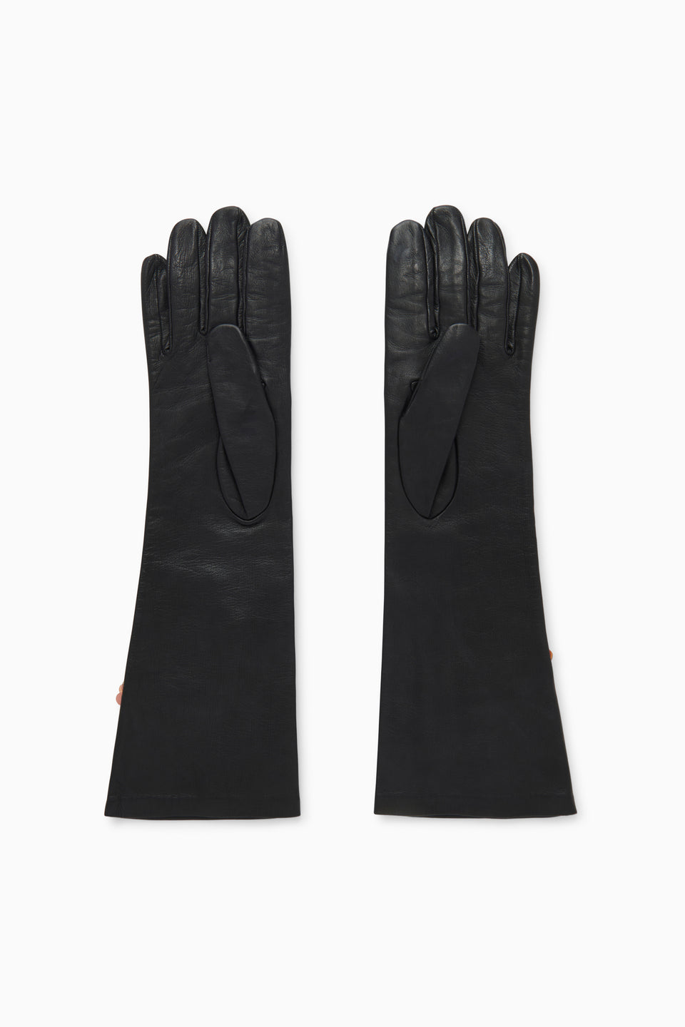 Black Lambskin Long Leather Gloves - Interior Palm View, Unembellished Back | Ulla Johnson