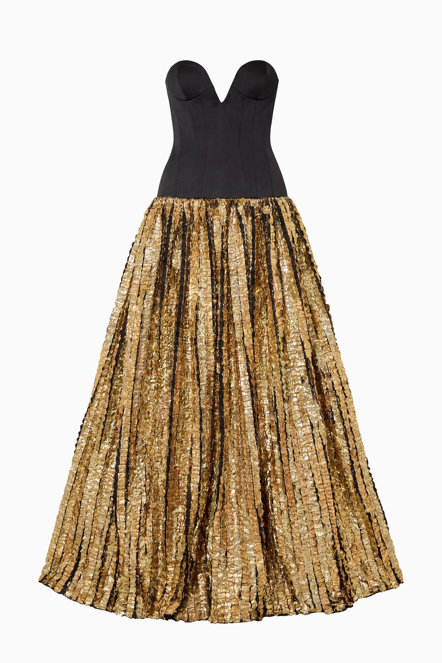 Ulla Johnson Luxury Gold and Noir Strapless Fil Coupé Evening Gown - Flat View | Ulla Johnson