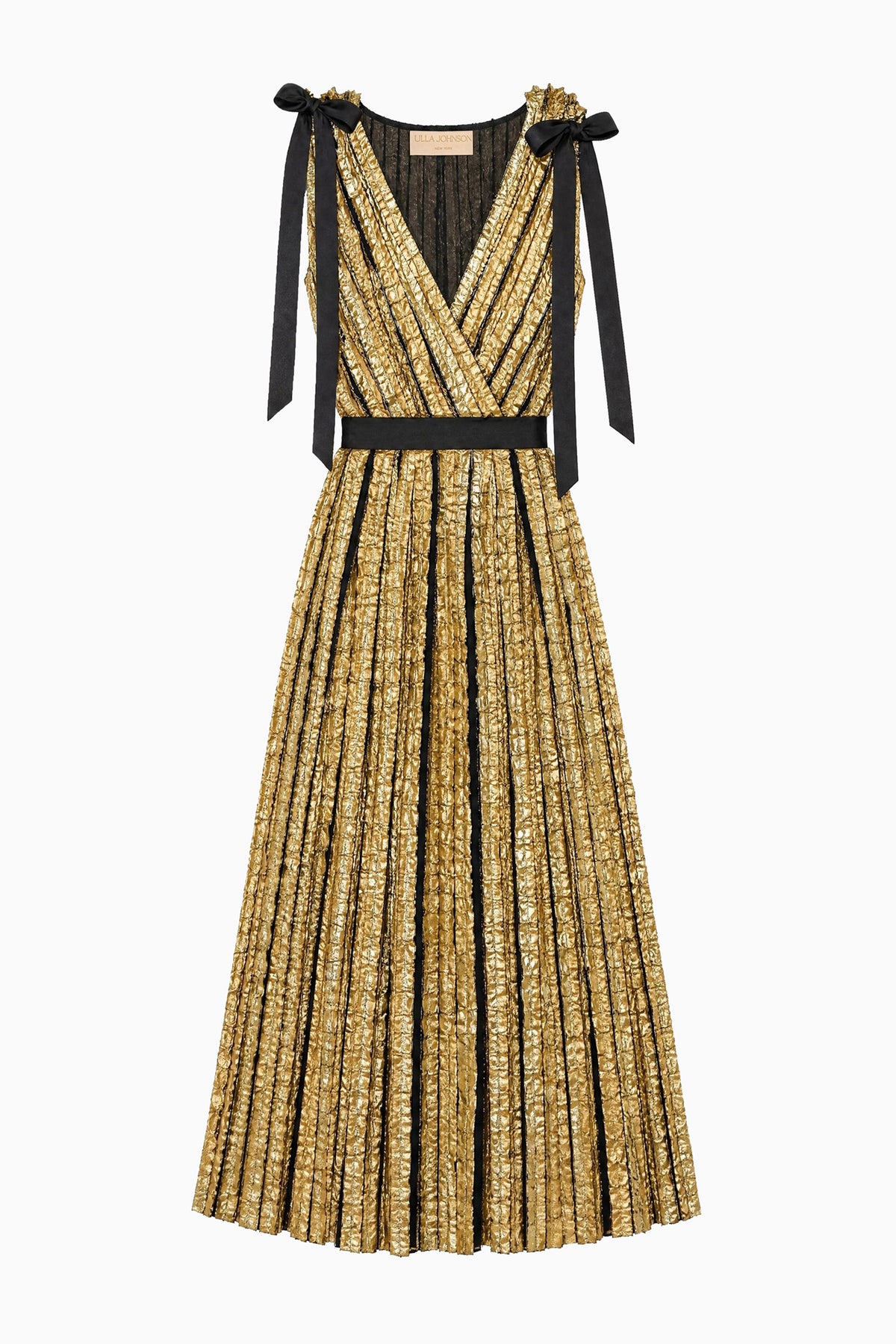Gold Metallic Fil Coupé Midi Dress - Flat Lay White Background | Ulla Johnson