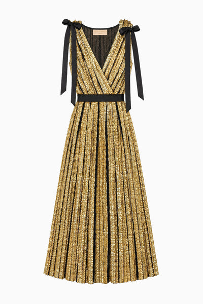 Gold Metallic Fil Coupé Midi Dress - Flat Lay White Background | Ulla Johnson