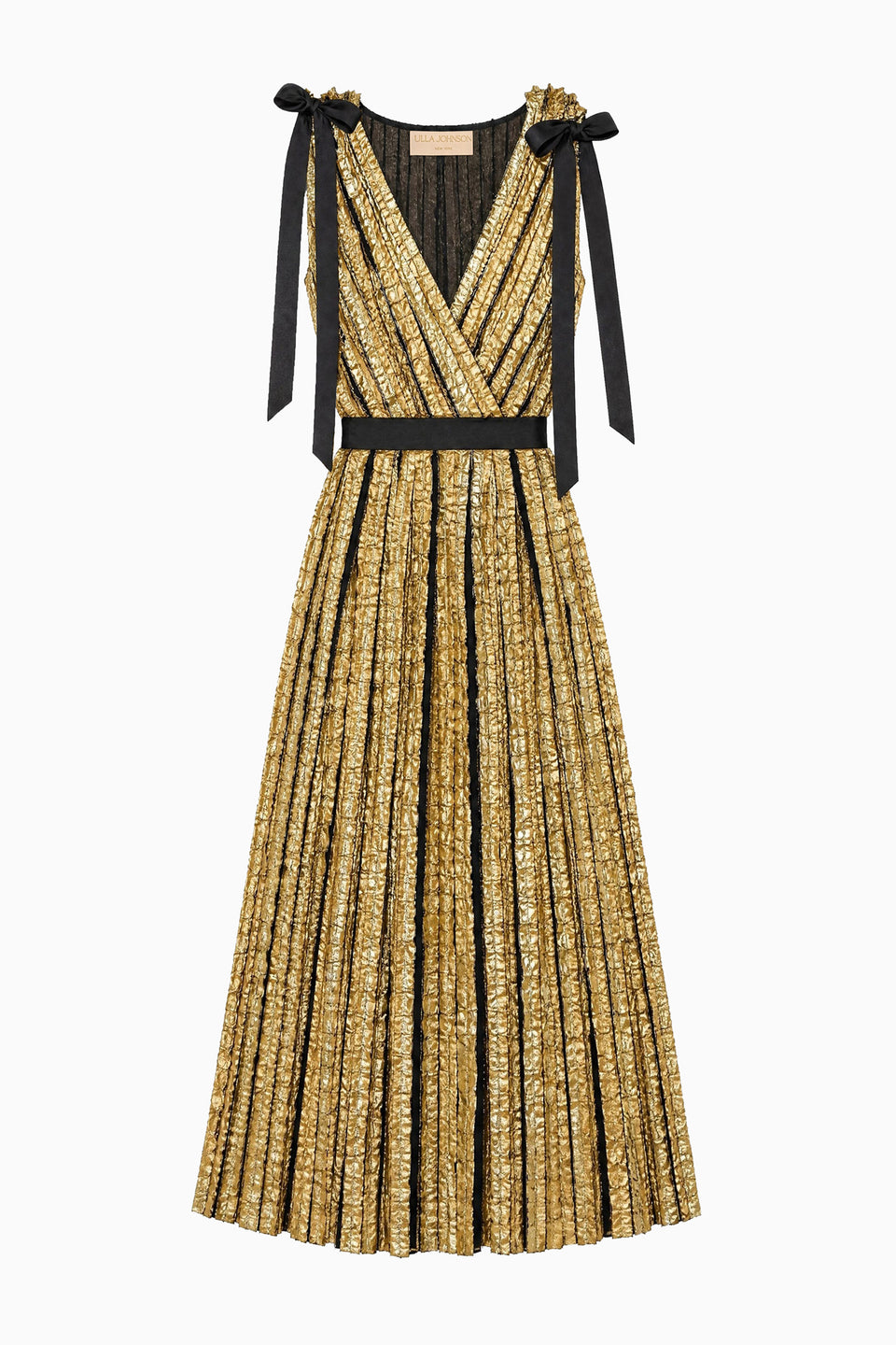 Gold Metallic Fil Coupé Midi Dress - Flat Lay White Background | Ulla Johnson