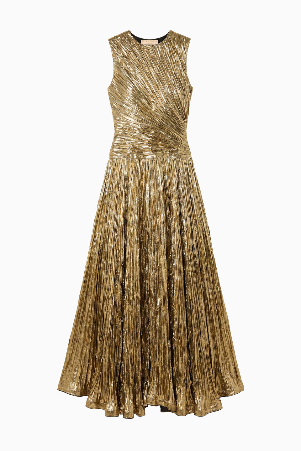 Gold Lamé Eugenia Pleated Maxi Gown - Flat Lay Product Shot | Ulla Johnson
