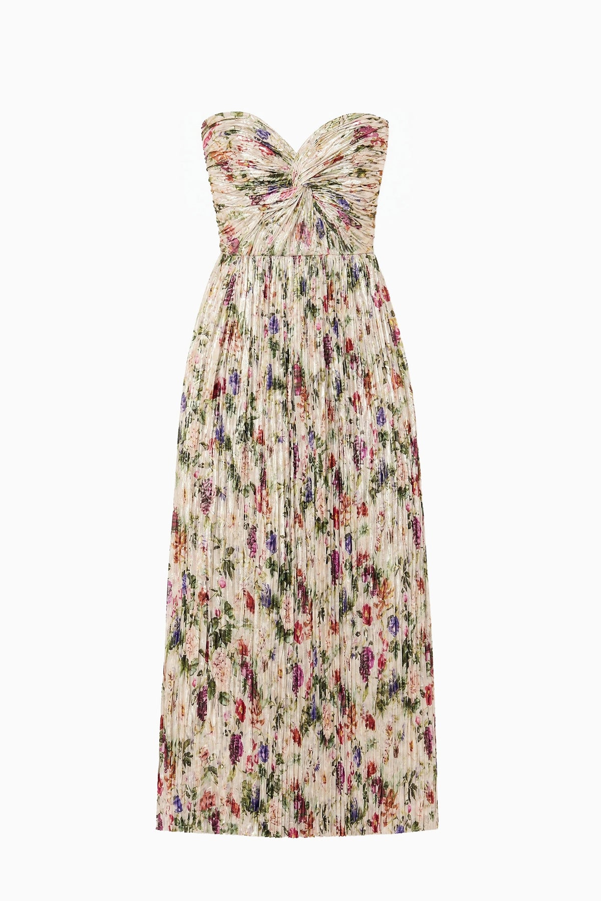 Sterling Floral Lamé Adelaide Strapless Pleated Midi Dress - Flat Lay Product Shot | Ulla Johnson