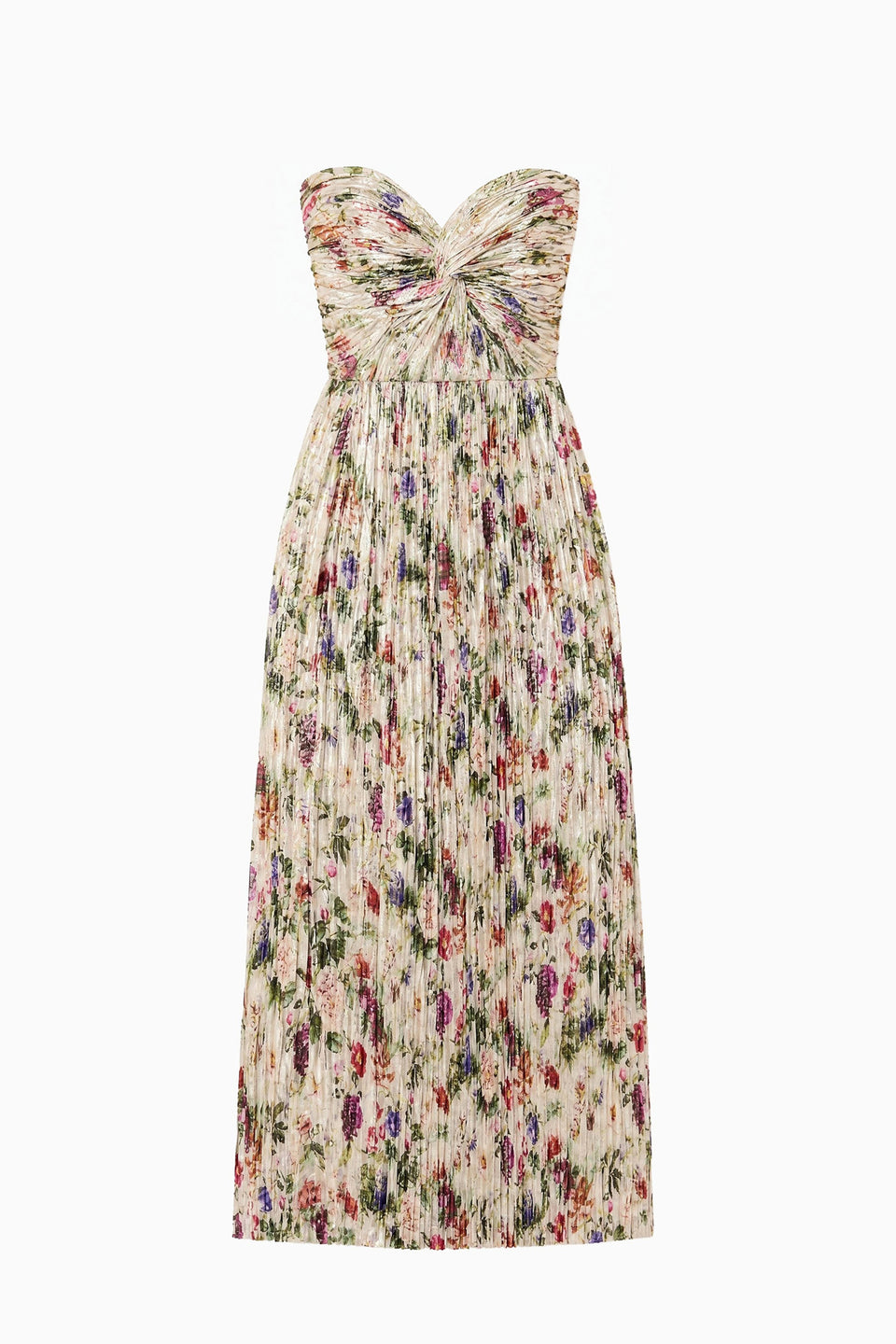Sterling Floral Lamé Adelaide Strapless Pleated Midi Dress - Flat Lay Product Shot | Ulla Johnson