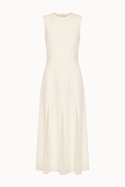 ⁣⁢Vestido midi sin mangas de lujo Pearled Ivory - Plano, vista frontal | Ulla Johnson⁤⁣