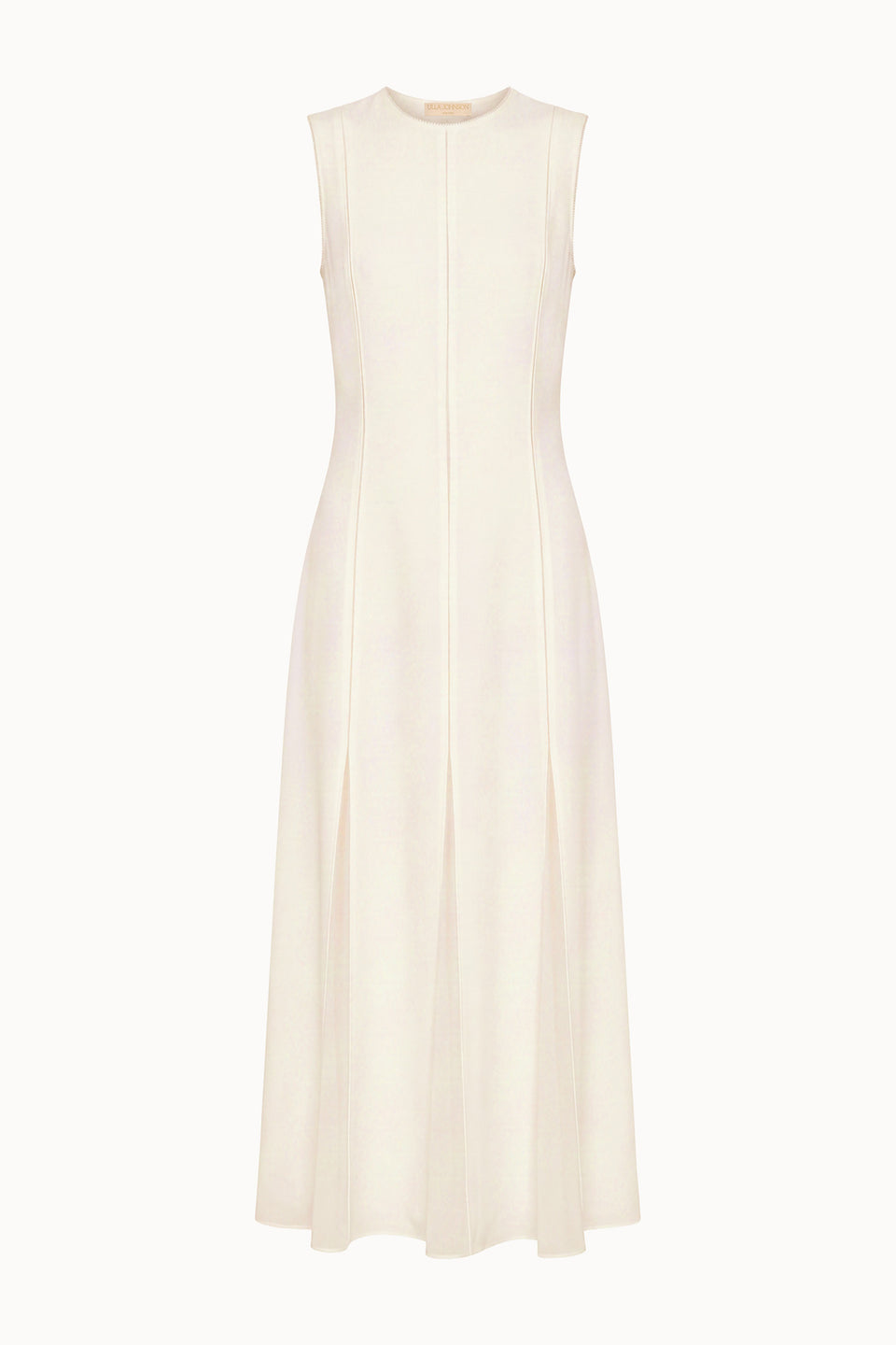 Pearled Ivory Luxury Designer Sleeveless Midi Dress - Flat Lay Front View | Ulla Johnson