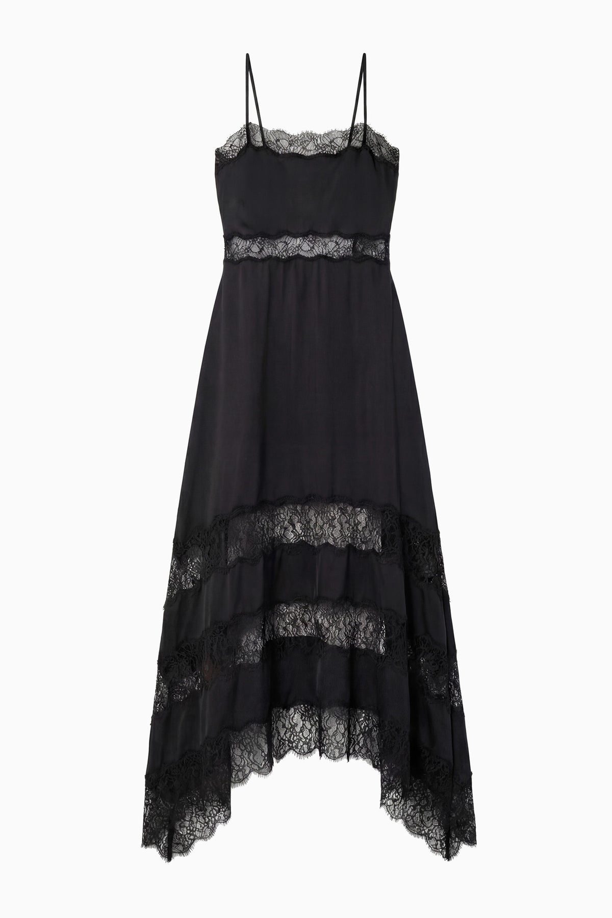 Noir Silk and Lace Midi Dress - Flat Lay on White Background | Ulla Johnson