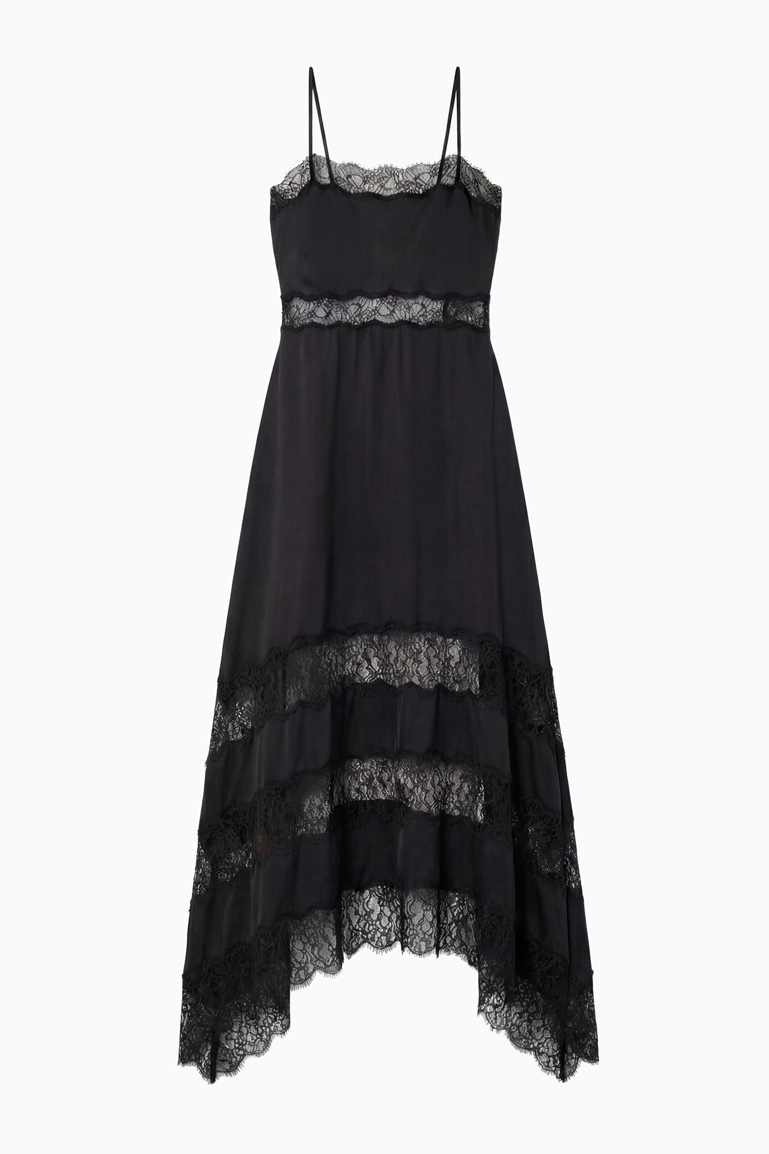 Ulla Johnson Noir Silk and Lace Midi Dress - Flat Lay on White Background | Ulla Johnson