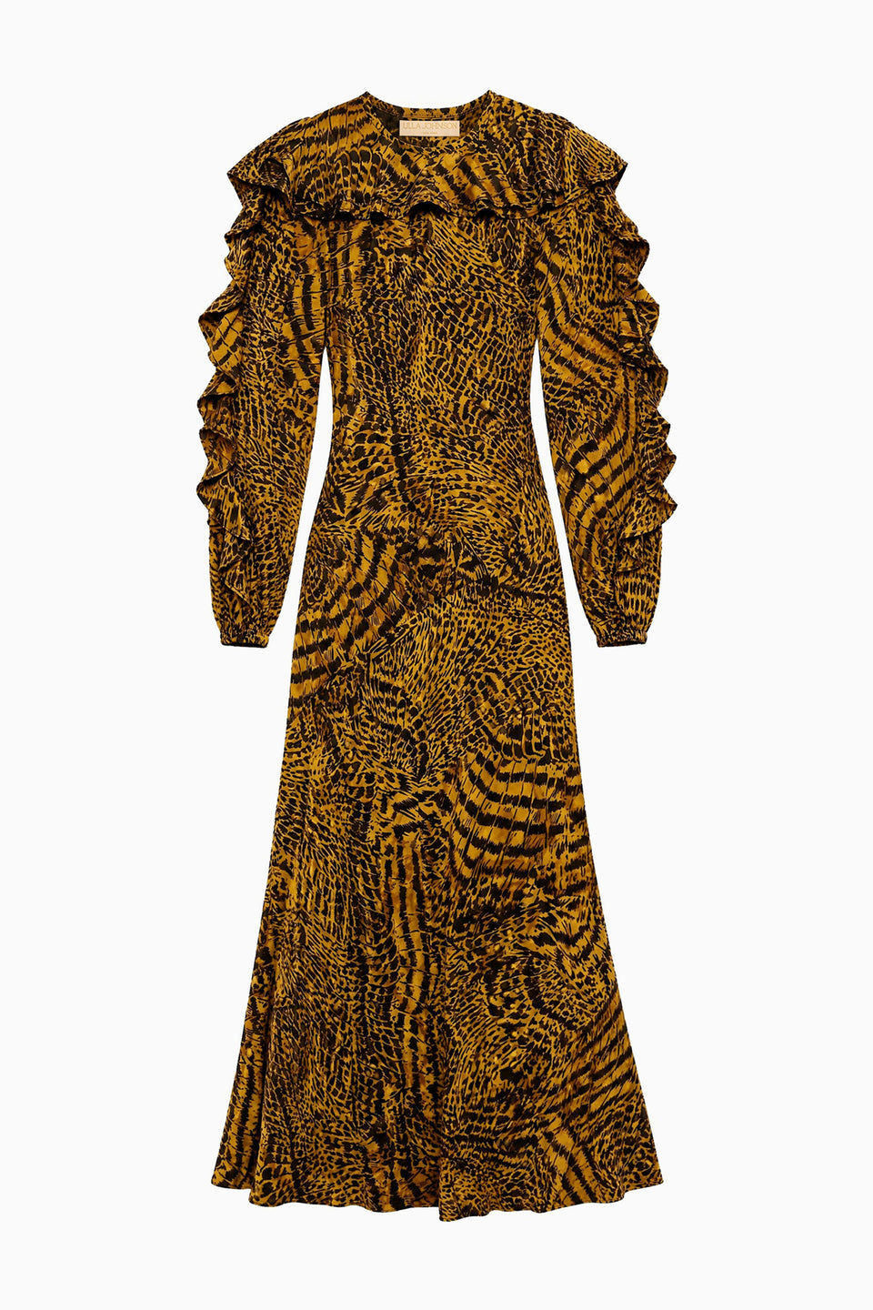 Dara Long Sleeve Silk Crepe de Chine Midi Dress Wren - Flat Lay | Ulla Johnson