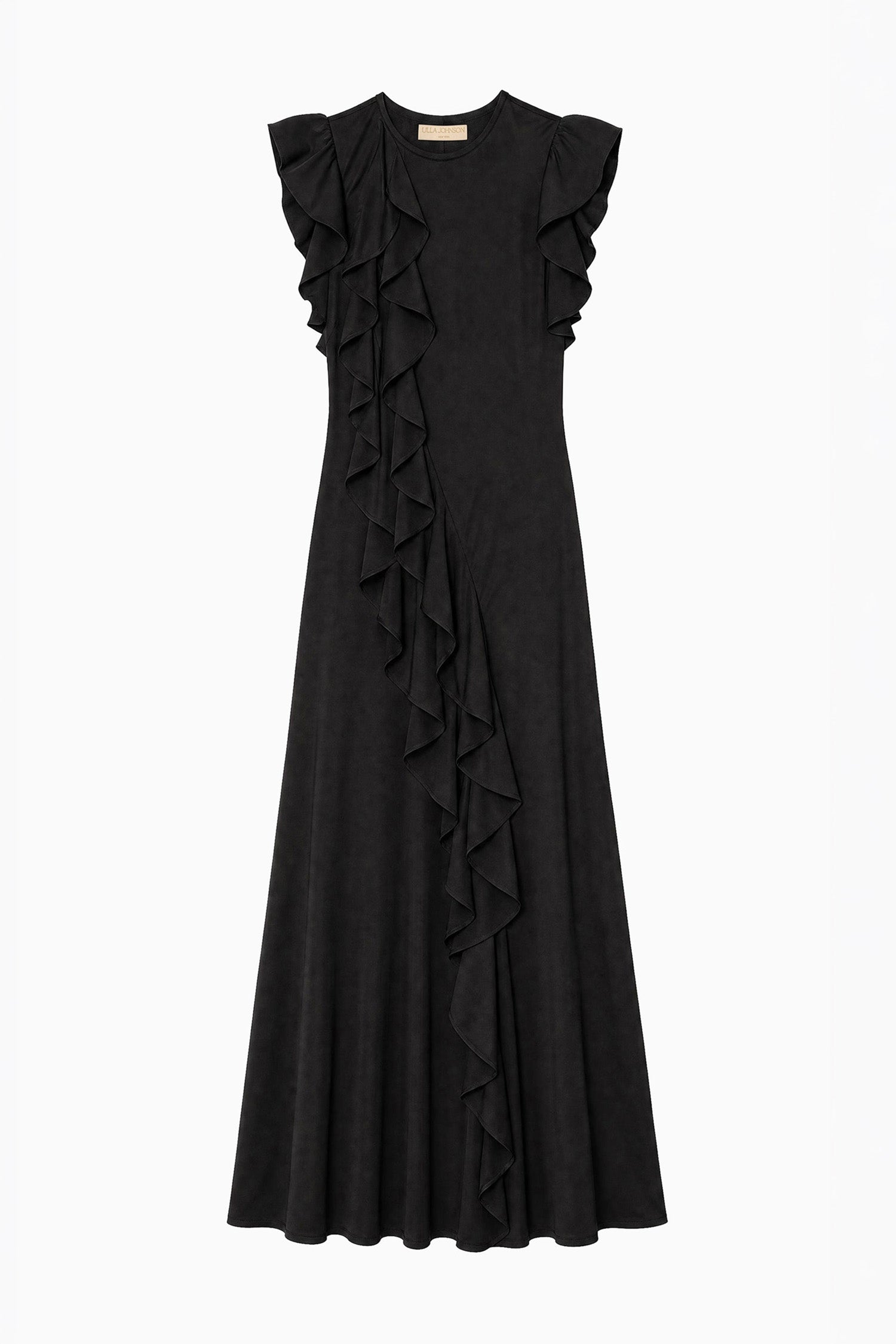Ulla Johnson Black Designer Silk Crepe de Chine Midi Dress - Flat Lay Front | Ulla Johnson