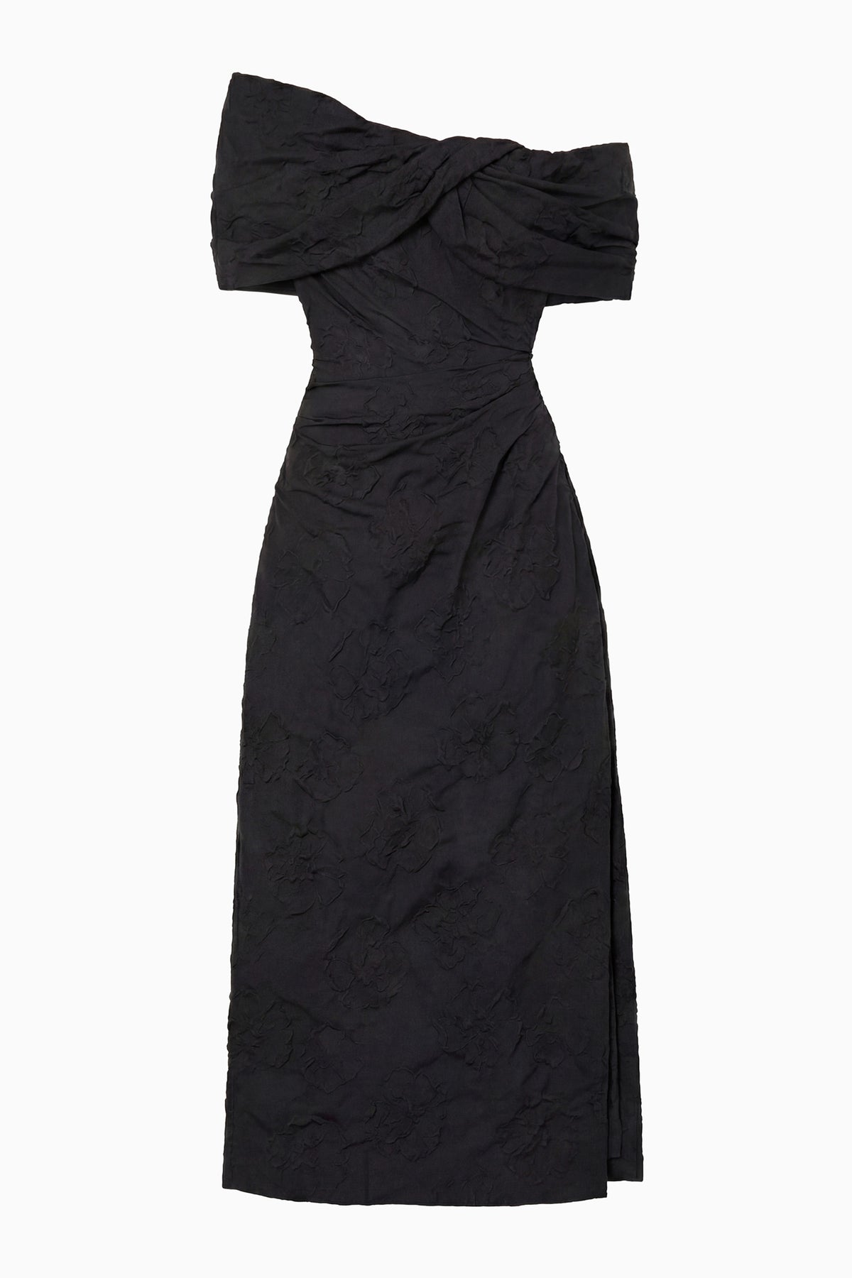 Noir Luxury Cloqué Floral Midi Dress - Flat Lay, Full Silhouette | Ulla Johnson
