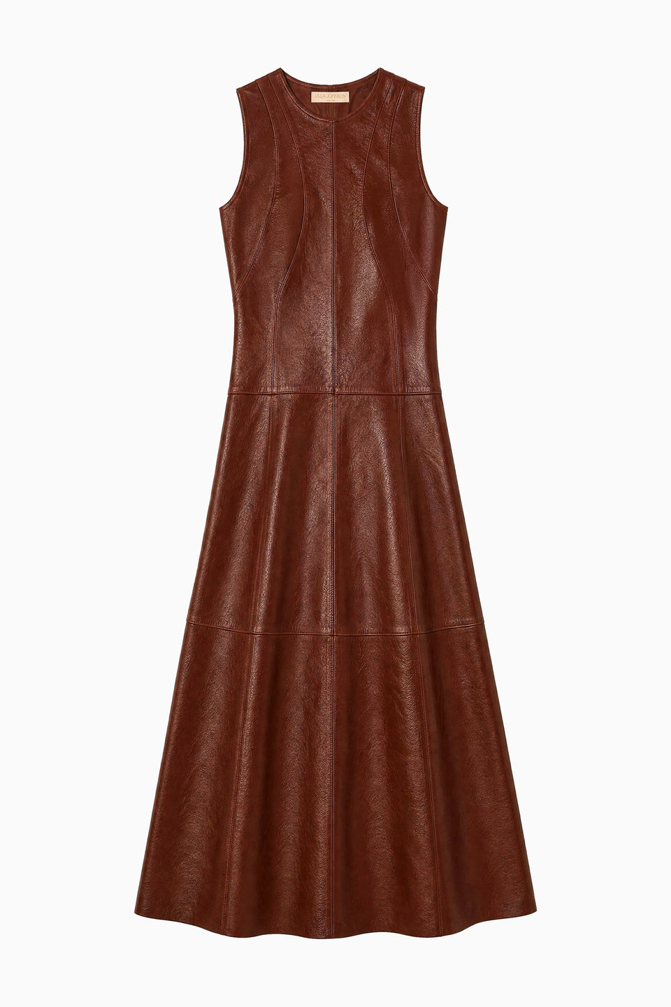 Cognac Patent Lambskin Leather Sleeveless Midi Dress - Flat Lay | Ulla Johnson