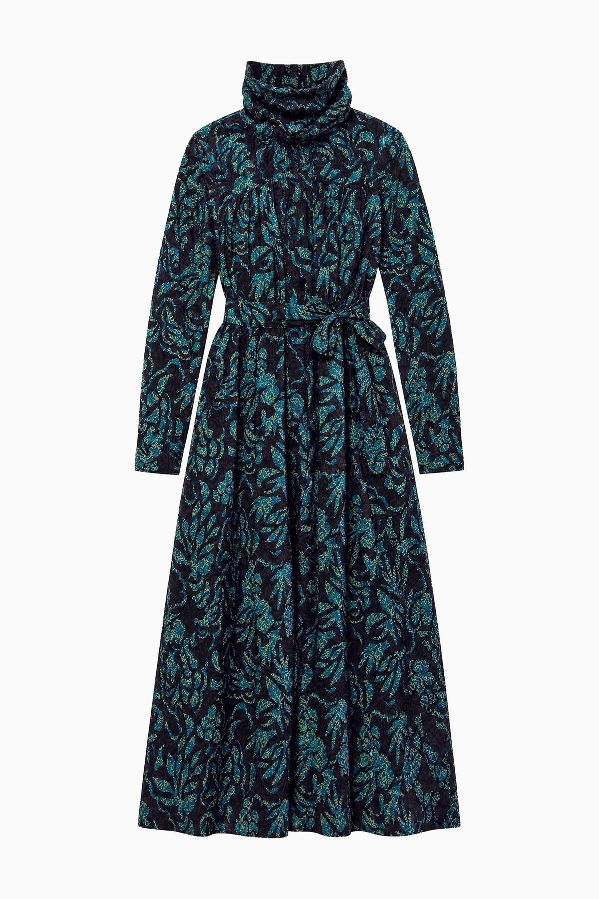 Midnight Botanical Print Cotton Poplin Midi Dress - Flat Lay Full Length | Ulla Johnson