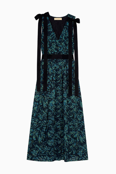 Midnight Luxury Cotton Poplin Bow Dress, Floral Print Maxi Silhouette - Flat Lay | Ulla Johnson