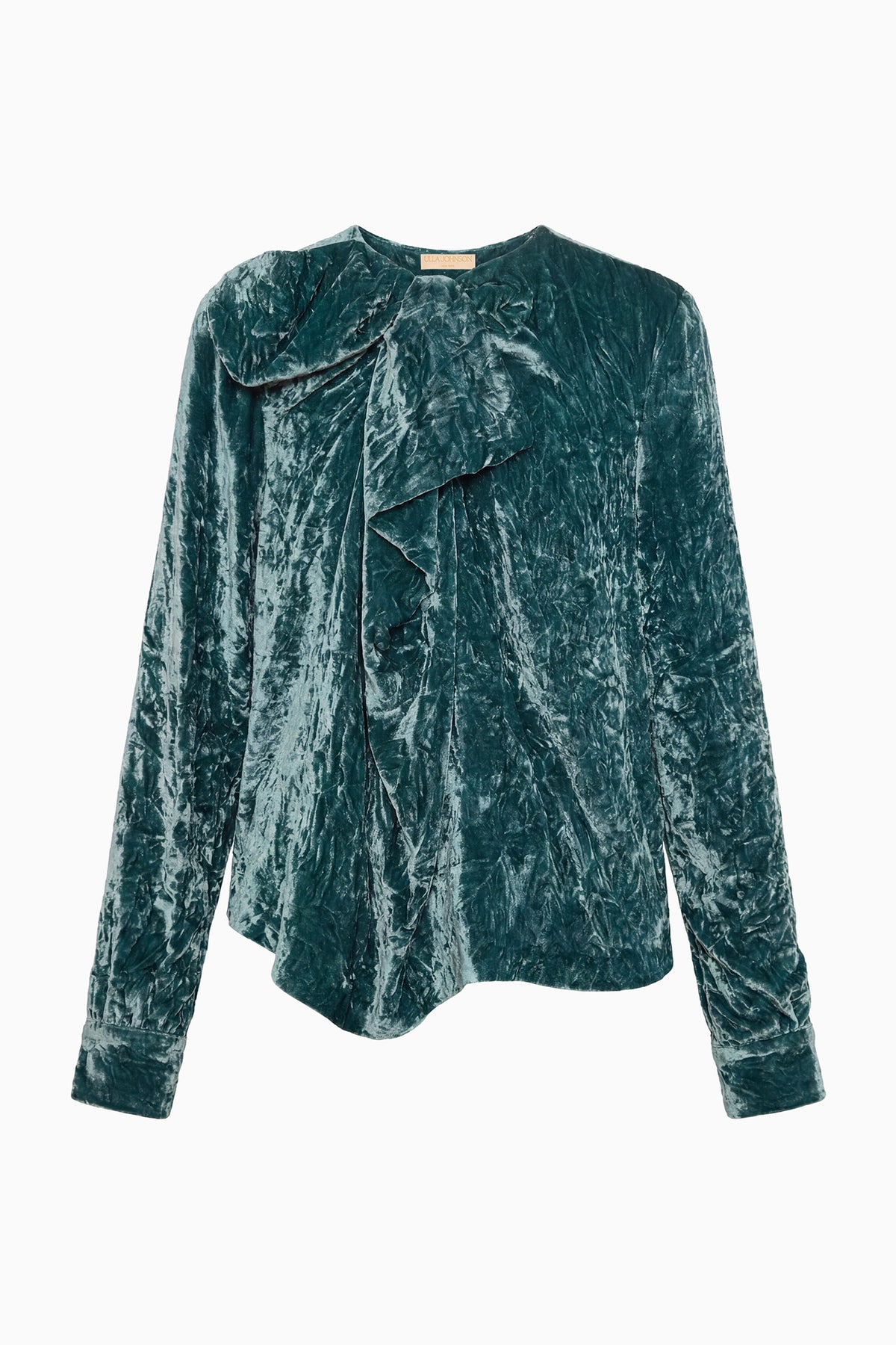 Jadeite Luxury Silk Velvet Bow Blouse - Flat Lay, White Background | Ulla Johnson