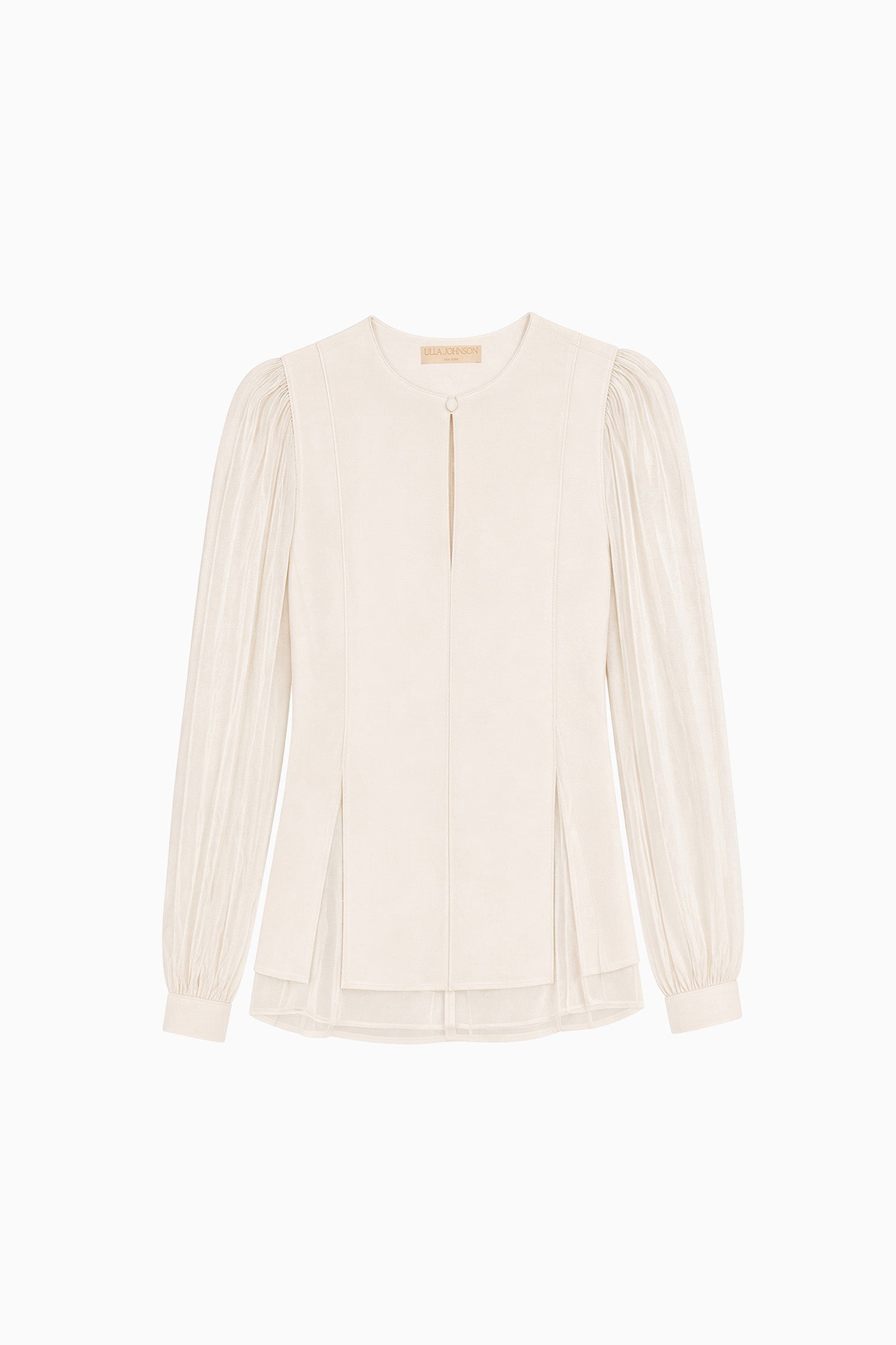 Ulla Johnson ⁣⁢Pearled Ivory Viscose Chiffon Blouse - Flat Lay, Transparante Mouwen | Ulla Johnson⁤⁣