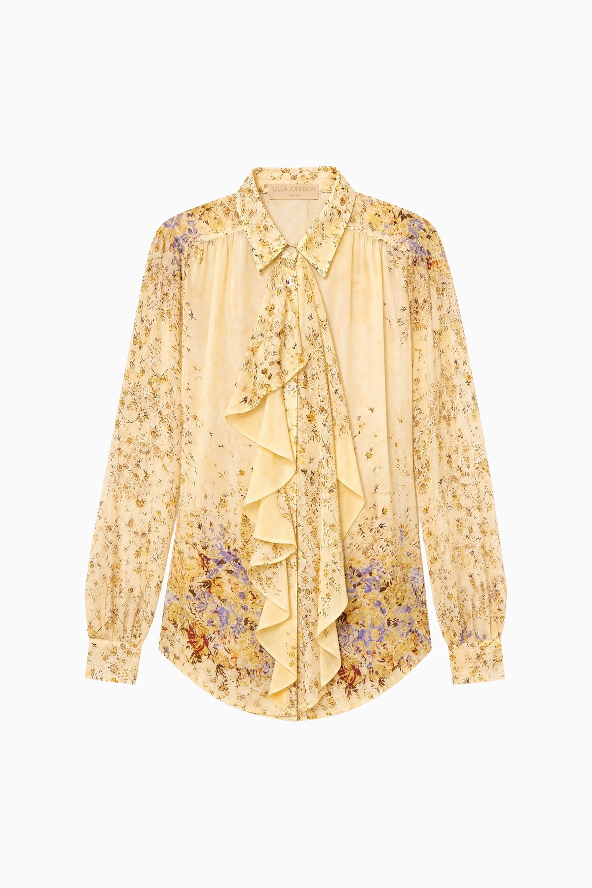 ⁣⁢Blouse longue en jacquard de soie designer Forsythia - Vue à plat | Ulla Johnson⁤⁣