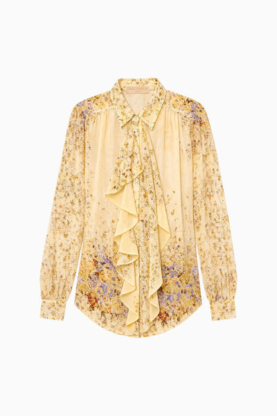 ⁣⁢Blouse longue en jacquard de soie designer Forsythia - Vue à plat | Ulla Johnson⁤⁣