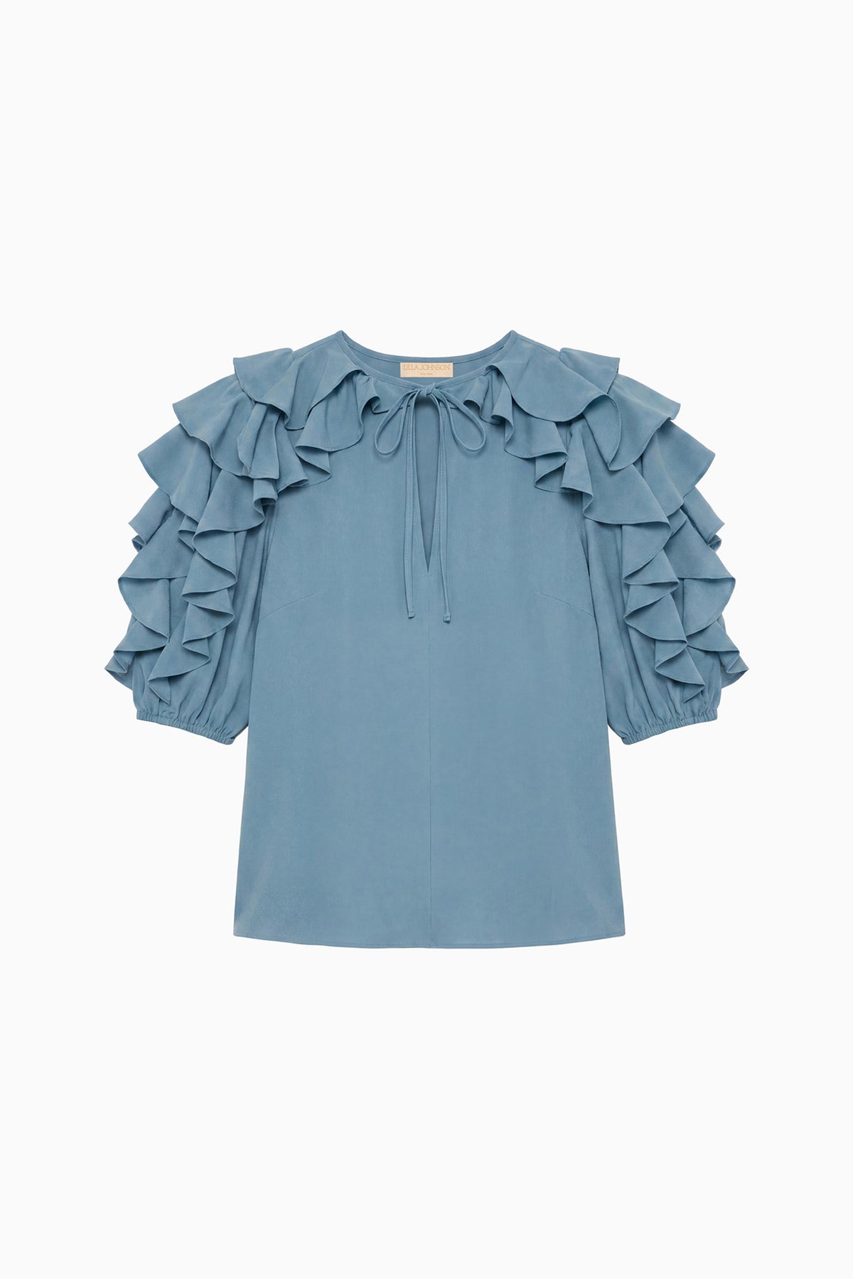 Heron Silk Crepe de Chine Ruffle Top - Flat Lay, Designer Silk Blouse | Ulla Johnson