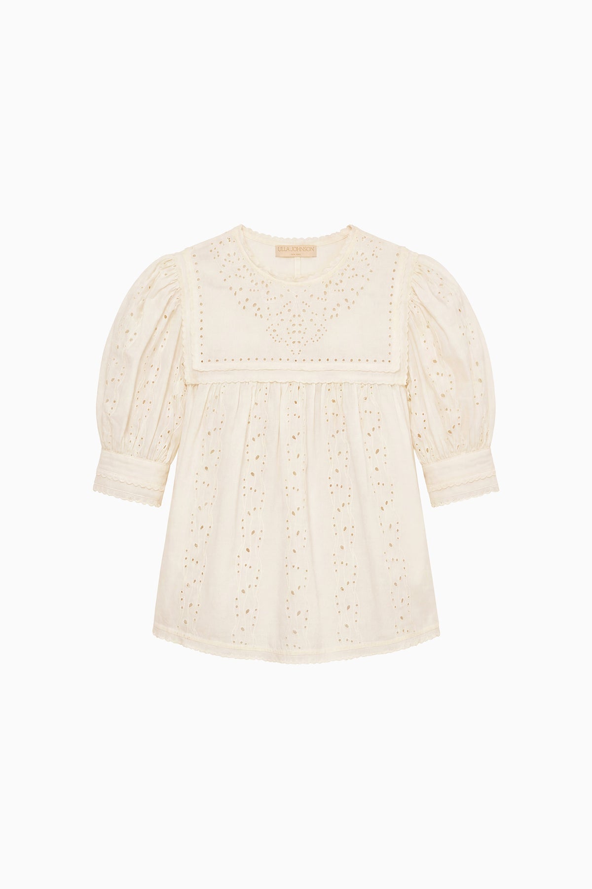 Pearled Ivory Luxury Cotton Eyelet Blouse - Flat Lay Front | Ulla Johnson