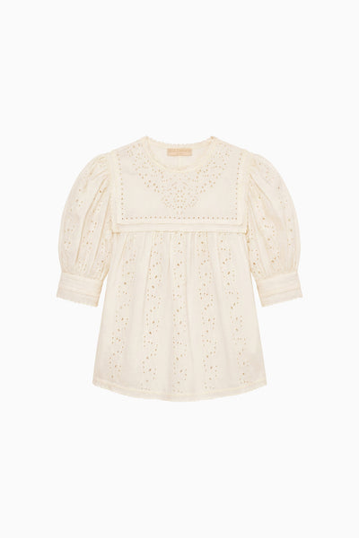 Pearled Ivory Luxury Cotton Eyelet Blouse - Flat Lay Front | Ulla Johnson