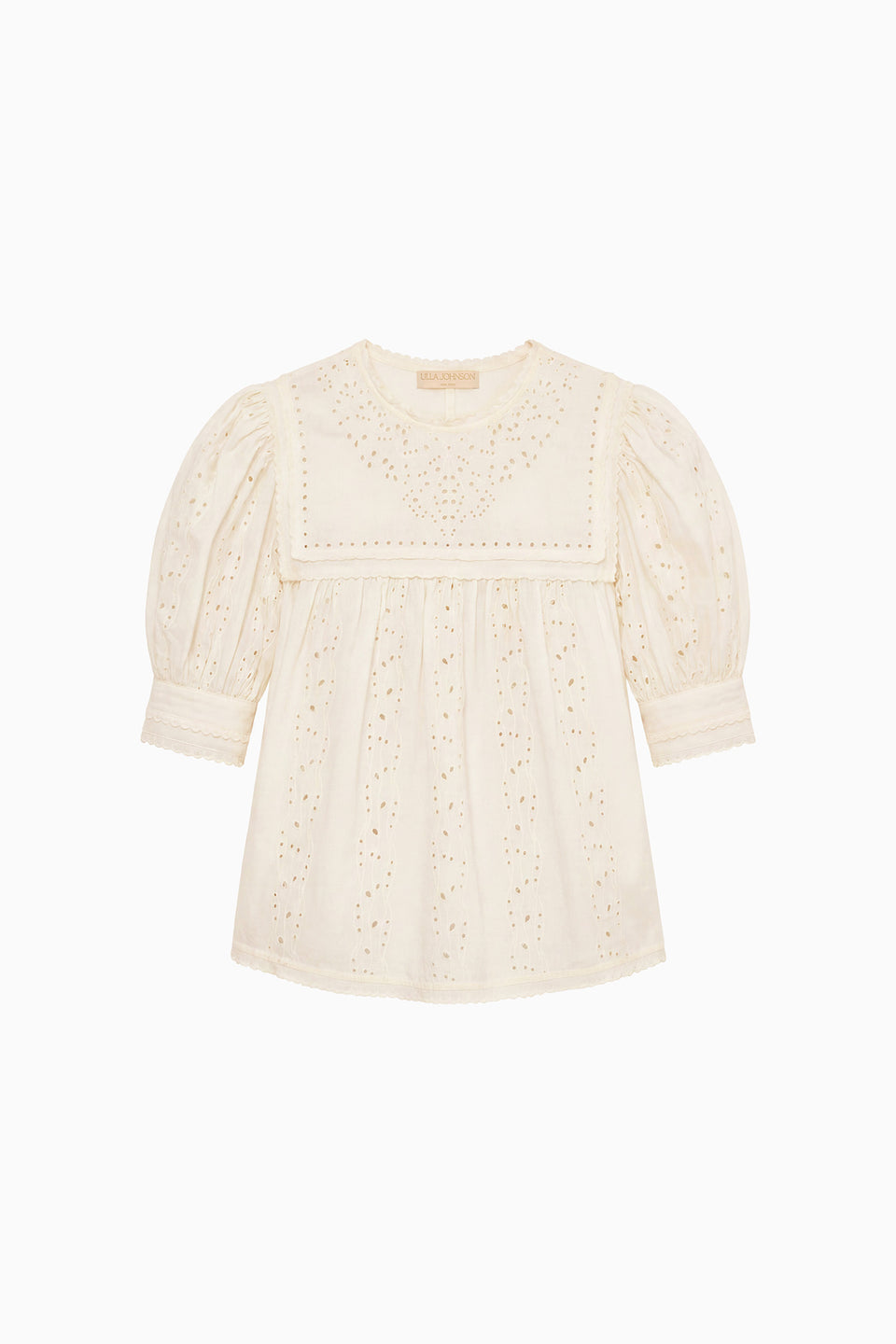 Pearled Ivory Luxury Cotton Eyelet Blouse - Flat Lay Front | Ulla Johnson