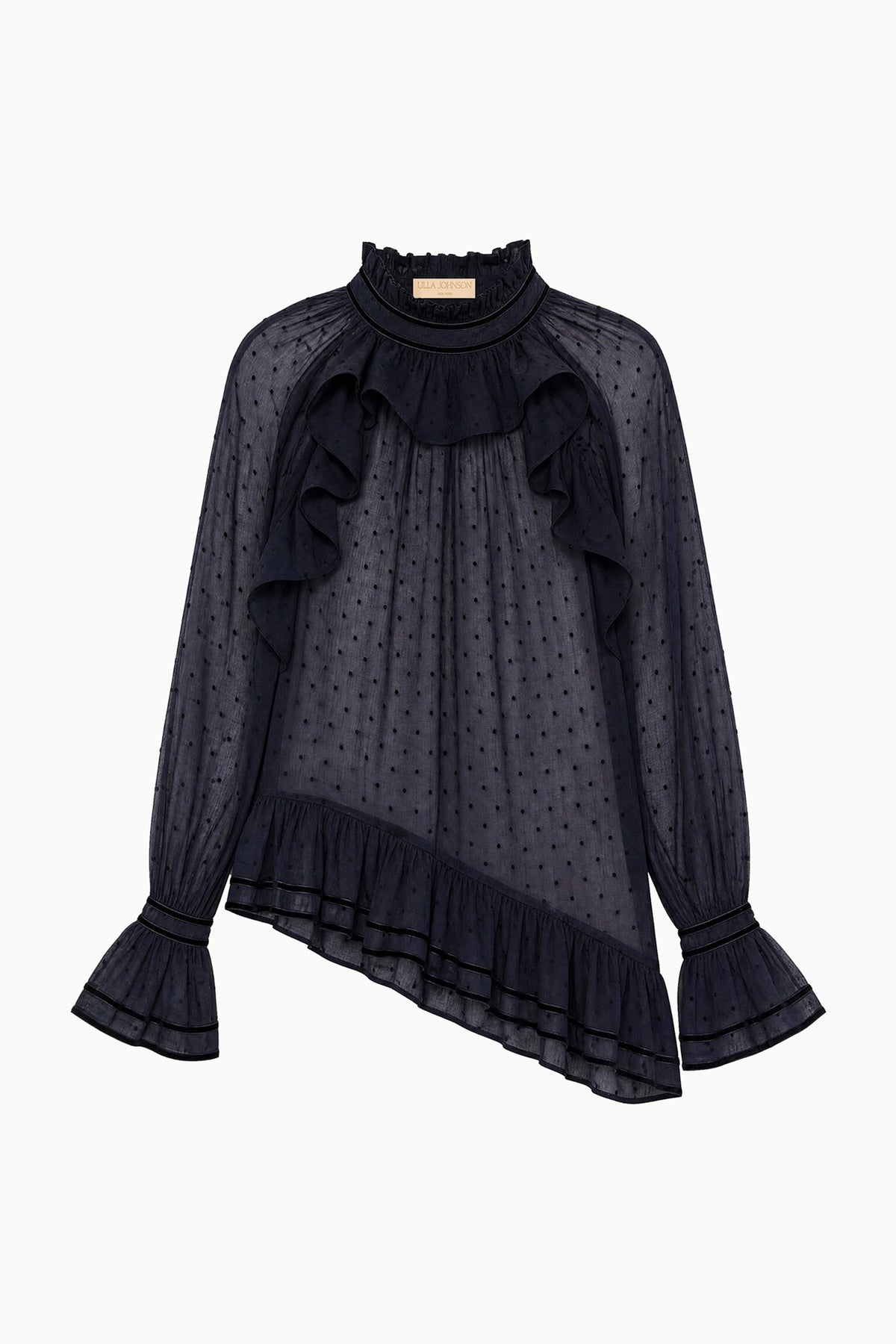 ⁣⁢Camicetta di lusso Marcella Nightfall in cotone - Flat lay, in voile a pois | Ulla Johnson⁤⁣