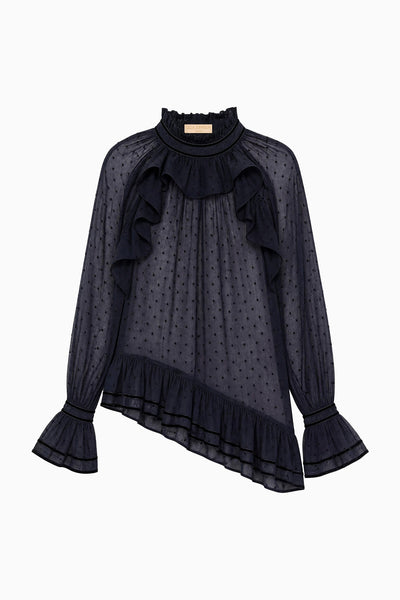 ⁣⁢Camicetta di lusso Marcella Nightfall in cotone - Flat lay, in voile a pois | Ulla Johnson⁤⁣